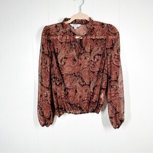Dorothy Perkins Semi Sheer Red and Black Paisley Long Sleeve Blouse 8